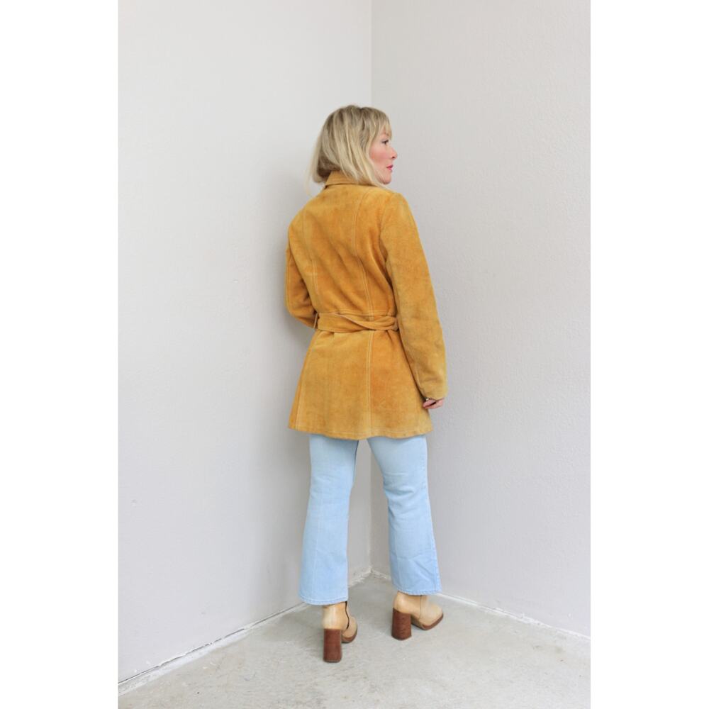 1960's Vintage Rough Mustard Suede Leather Jacket ~ Women's MD LG ~ Men's MD - Picture 6 of 10